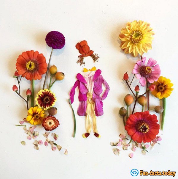 Mother Creates From Flowers and Leaves Fabulous Collage for Her Children